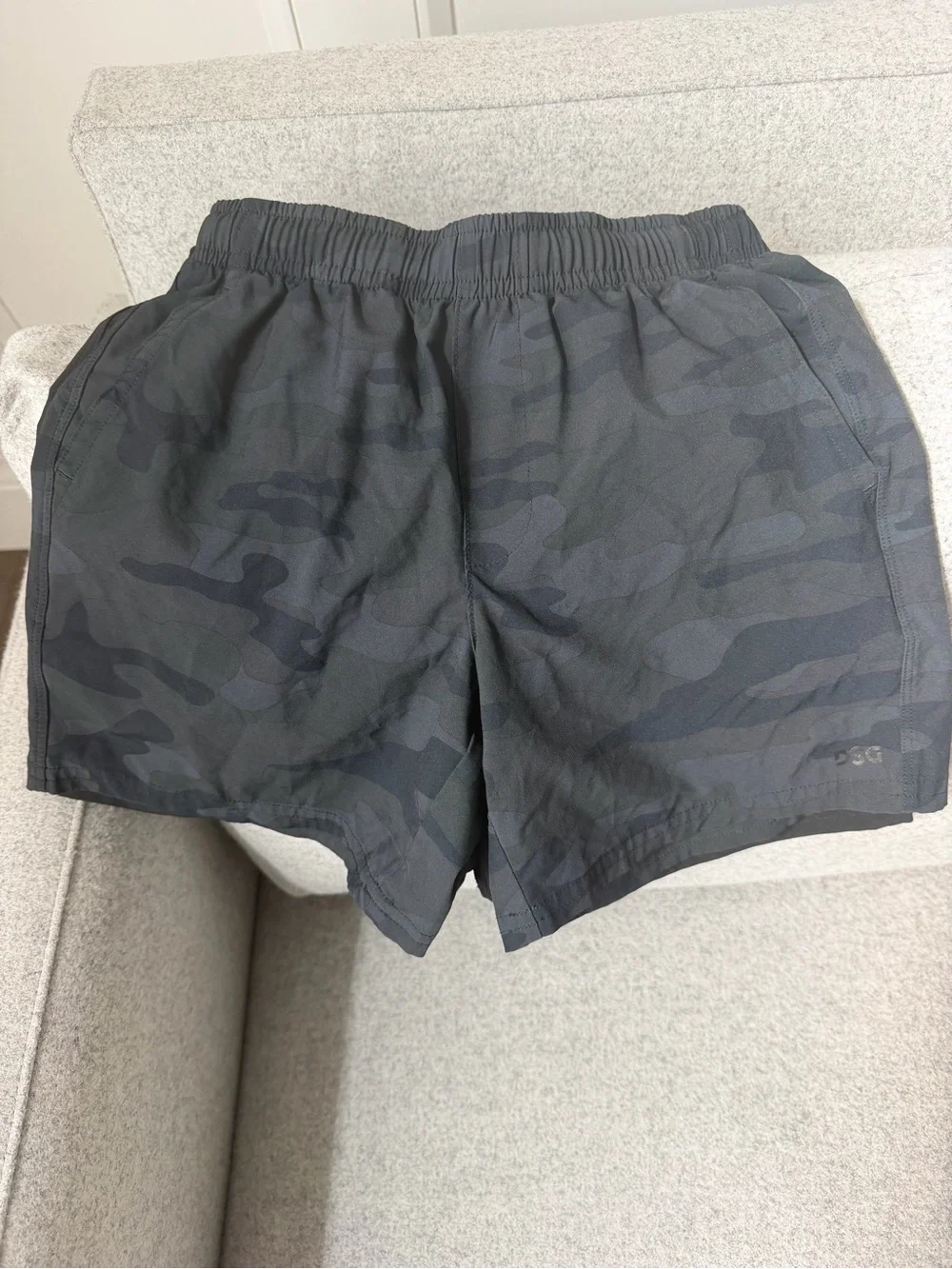 Kid’s Black and Dark Gray Camo Elastic Waist Dick’s Sporting Goods DSG Shorts